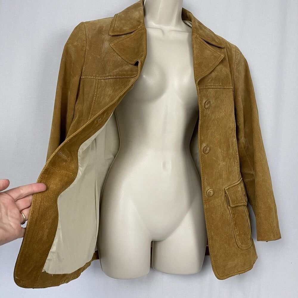 VINTAGE Columbia Suede Jacket Womens Medium Brown Pockets 70s Western Leather - Picture 4 of 13